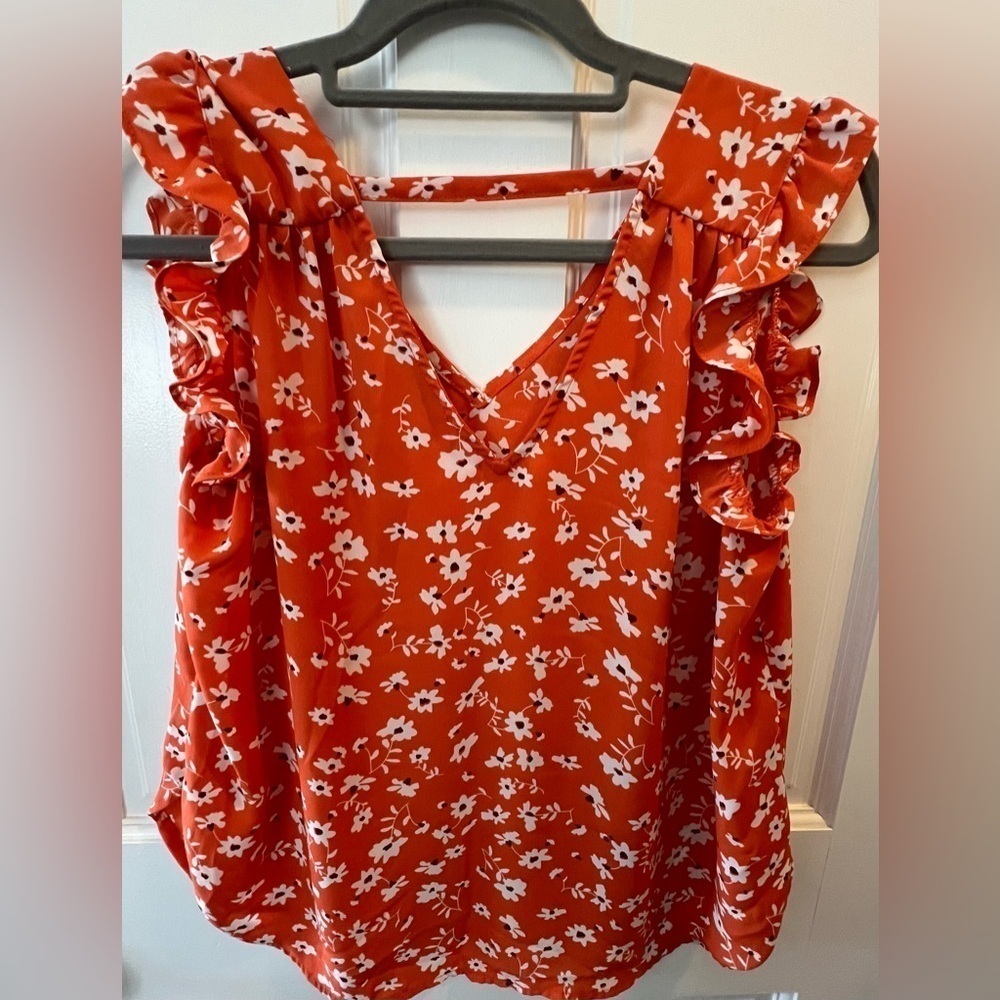 Philosophy Women's Orange White Flutter‎ Sleeved Tank Top Floral S